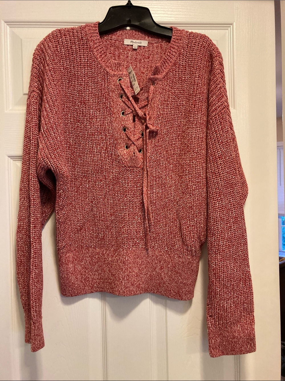 Madewell marled ribbed lace up sweater